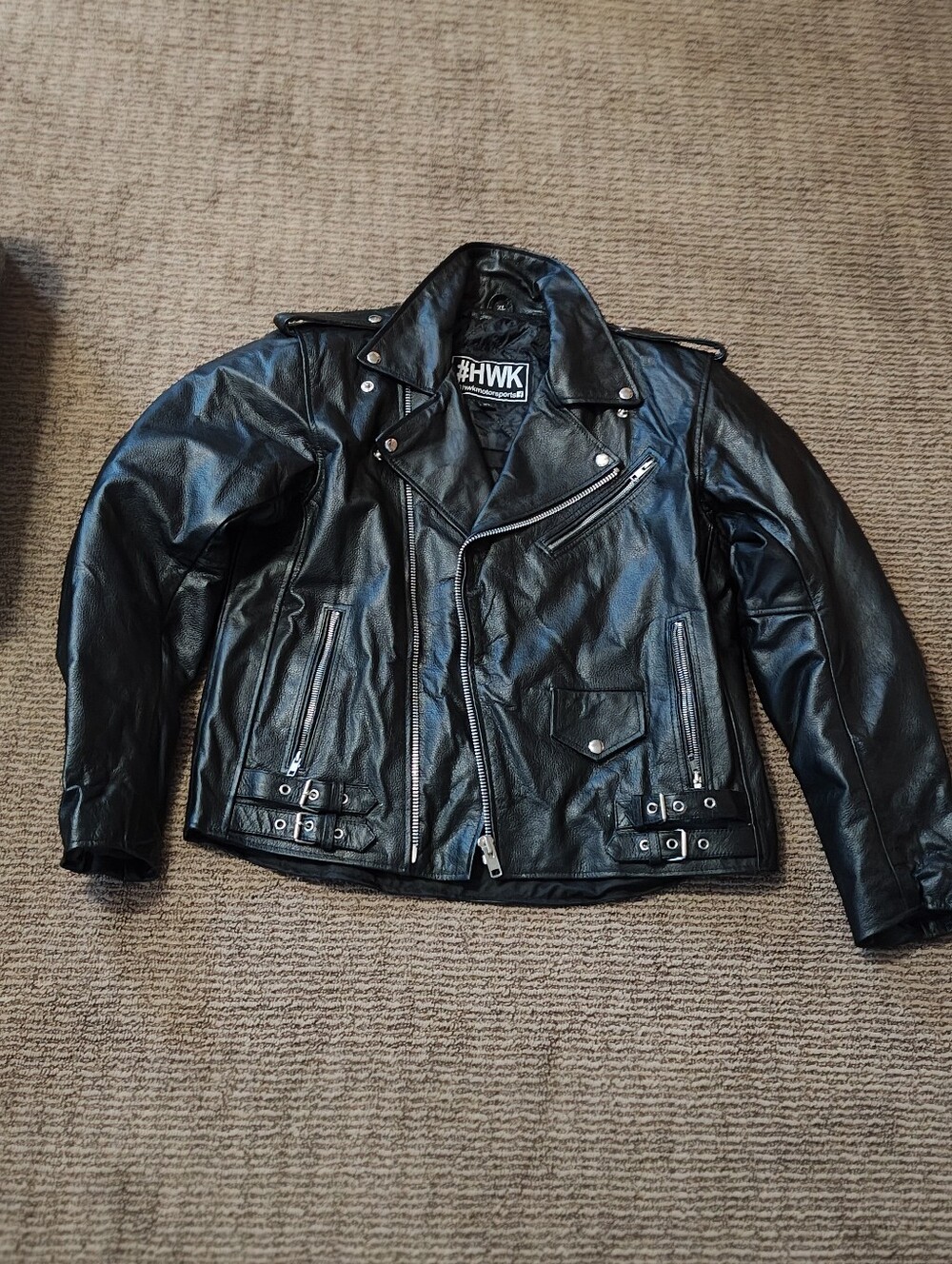 Men's Black Leather motorcycle jacketwith Winged Logo Patch and comes with armor